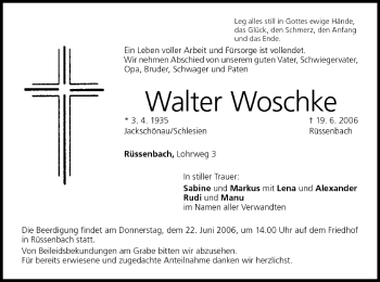 Anzeige von Walter Woschke von MGO