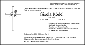 Anzeige von Gisela Rödel von MGO