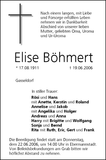 Anzeige von Elise Böhmert von MGO