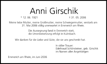 Anzeige von Anni Girschik von MGO