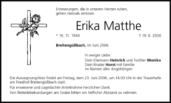 Anzeige von Erika Matthe von MGO