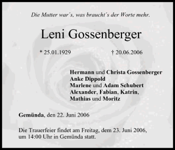 Anzeige von Leni Gossenberger von MGO