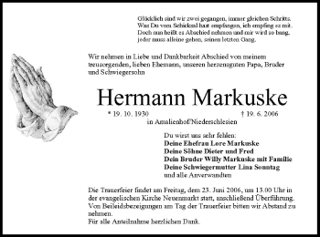 Anzeige von Hermann Markuske von MGO