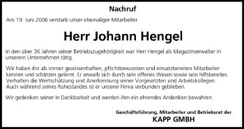 Anzeige von Johann Hengel von MGO
