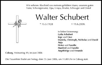 Anzeige von Walter Schubert von MGO