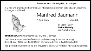 Anzeige von Manfred Baumann von MGO