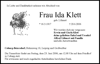 Anzeige von Ida Klett von MGO