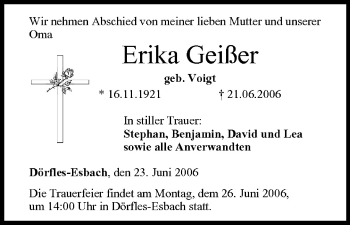 Anzeige von Erika Geißer von MGO