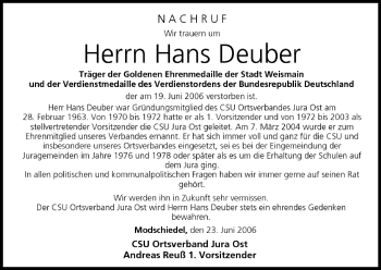 Anzeige von Hans Deuber von MGO