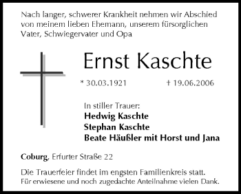 Anzeige von Ernst Kaschte von MGO