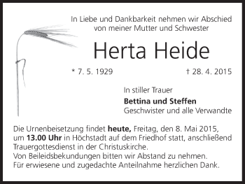 Anzeige von Herta Heide von MGO