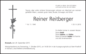 Anzeige von Reiner Reitberger von MGO