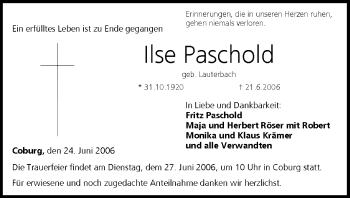 Anzeige von Ilse Paschold von MGO