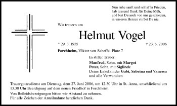 Anzeige von Helmut Vogel von MGO