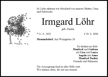 Anzeige von Irmgard Löhr von MGO