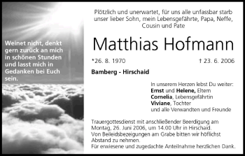 Anzeige von Matthias Hofmann von MGO