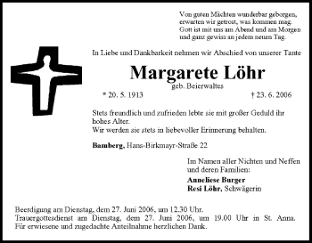Anzeige von Margarete Löhr von MGO