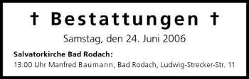 Anzeige von Bestattungen vom 24.06.2006 von MGO