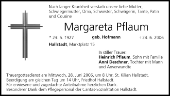 Anzeige von Margareta Pflaum von MGO