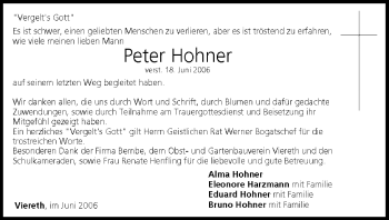 Anzeige von Peter Hohner von MGO