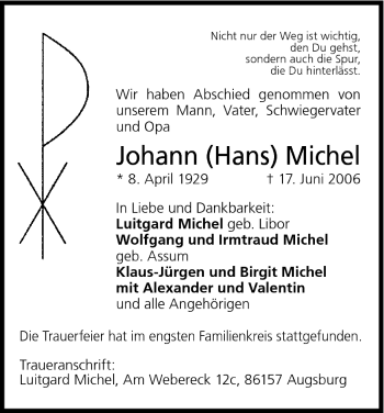 Anzeige von Johann Michel von MGO