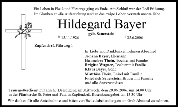 Anzeige von Hildegard Bayer von MGO