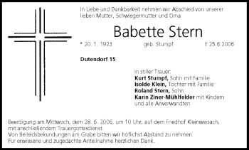 Anzeige von Babette Stern von MGO