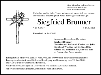 Anzeige von Siegfried Brunner von MGO