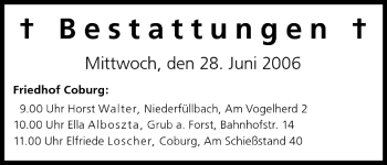 Anzeige von Bestattungen vom 28.06.2006 von MGO