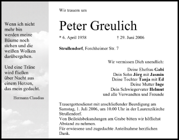 Anzeige von Peter Greulich von MGO