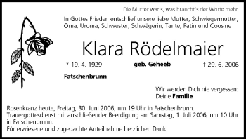 Anzeige von Klara Rödelmaier von MGO