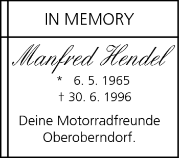 Anzeige von Manfred Hendel von MGO