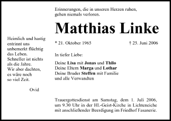 Anzeige von Matthias Linke von MGO