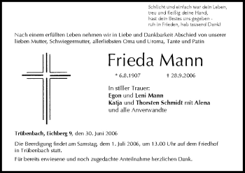 Anzeige von Frieda Mann von MGO
