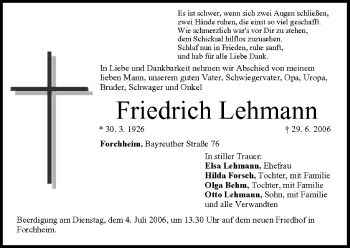 Anzeige von Friedrich Lehmann von MGO