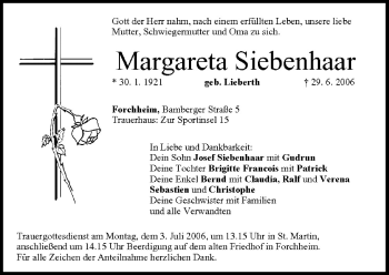Anzeige von Margareta Siebenhaar von MGO