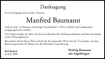 Anzeige von Manfred Baumann von MGO