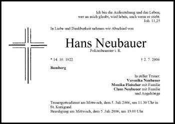 Anzeige von Hans Neubauer von MGO