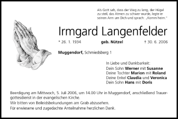 Anzeige von Irmgard Langenfelder von MGO
