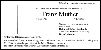 Anzeige von Franz Muther von MGO