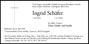 Anzeige von Ingrid Schäfer von MGO