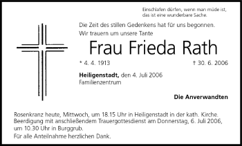 Anzeige von Frieda Rath von MGO