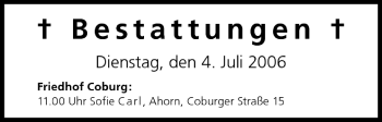 Anzeige von Bestattungen vom 04.07.2006 von MGO