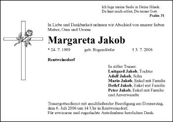 Anzeige von Margareta Jakob von MGO
