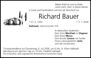 Anzeige von Richard Bauer von MGO