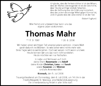 Anzeige von Thomas Mahr von MGO
