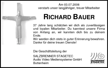 Anzeige von Richard Bauer von MGO