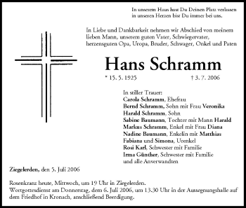 Anzeige von Hans Schramm von MGO