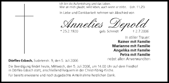 Anzeige von Annelies Depold von MGO
