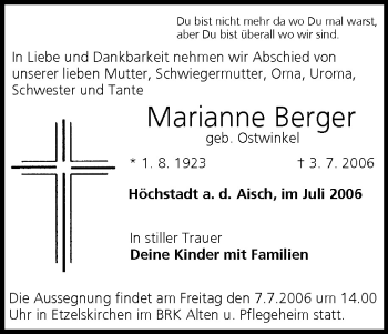 Anzeige von Marianne Berger von MGO